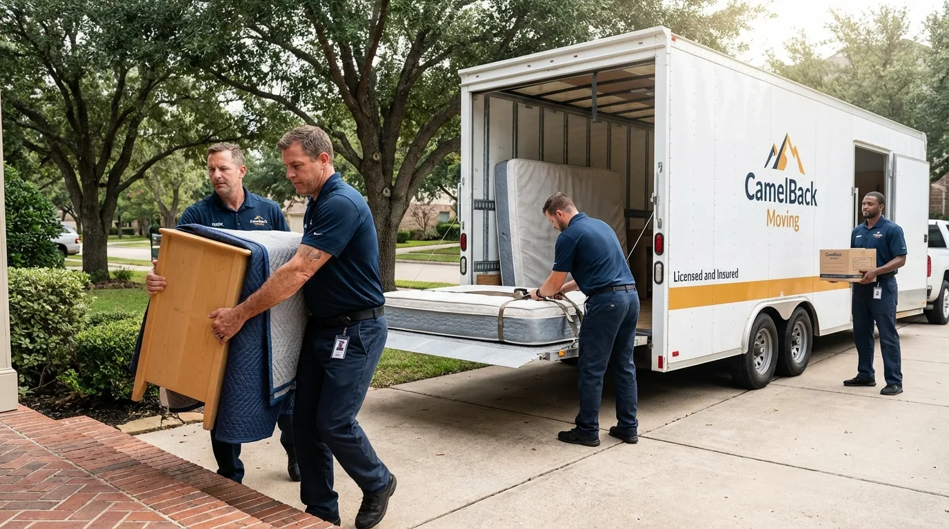 Crew loading residential truck for cross-state move from Melville, LA