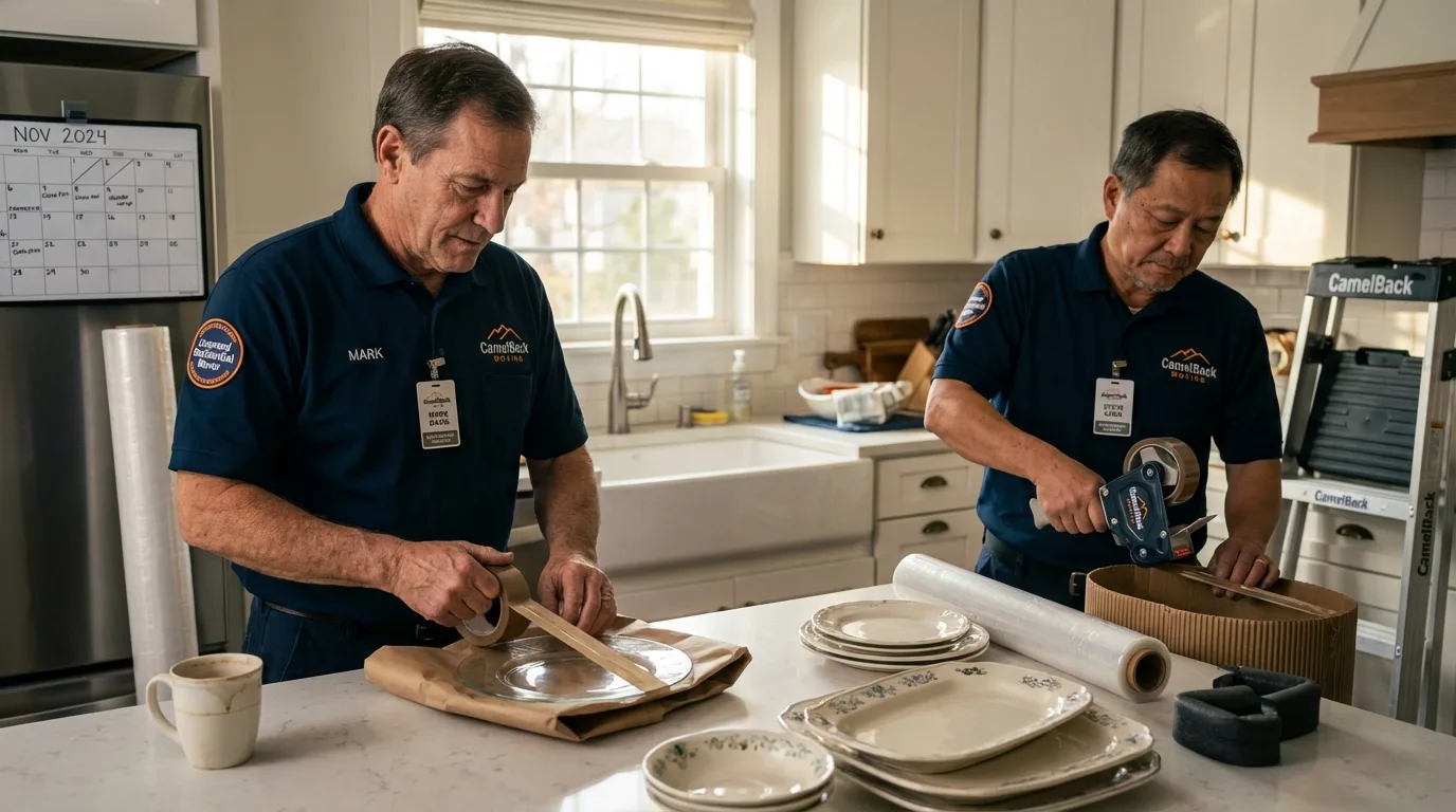 Professional crew packing kitchen dishware in Melville, LA